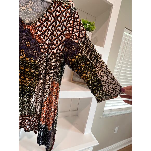 New Directions Woman 3X Asymmetrical Tunic Top Boho Abstract Print Stretch - Picture 5 of 8